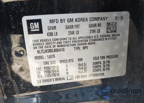 2020 Chevrolet Trax Fwd Ls from USA, damaged, VIN KL7CJKSB5LB084410